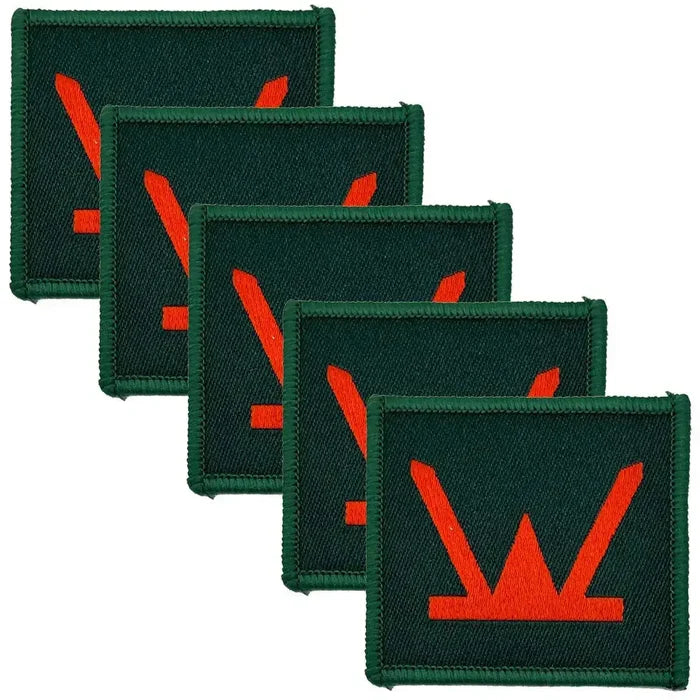 Pack of five 160 Welsh Brigade TRF patches in green with red insignia, iron or sew on design for official military uniform use. Red (Coloured) from John Bull Clothing