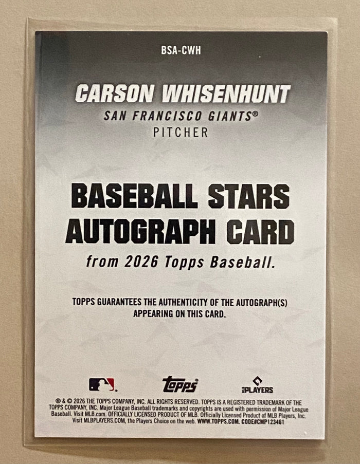 2026 Topps BSA-CWR Carson Whisenhunt - Baseball - Autograph - RC