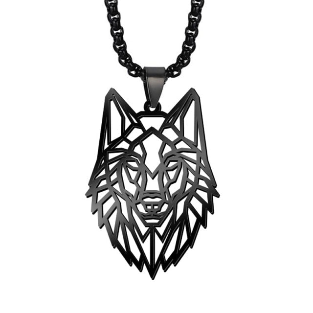 Antonios Wolf Pendant Stainless Steel Necklace - AntoniosClothing - Black