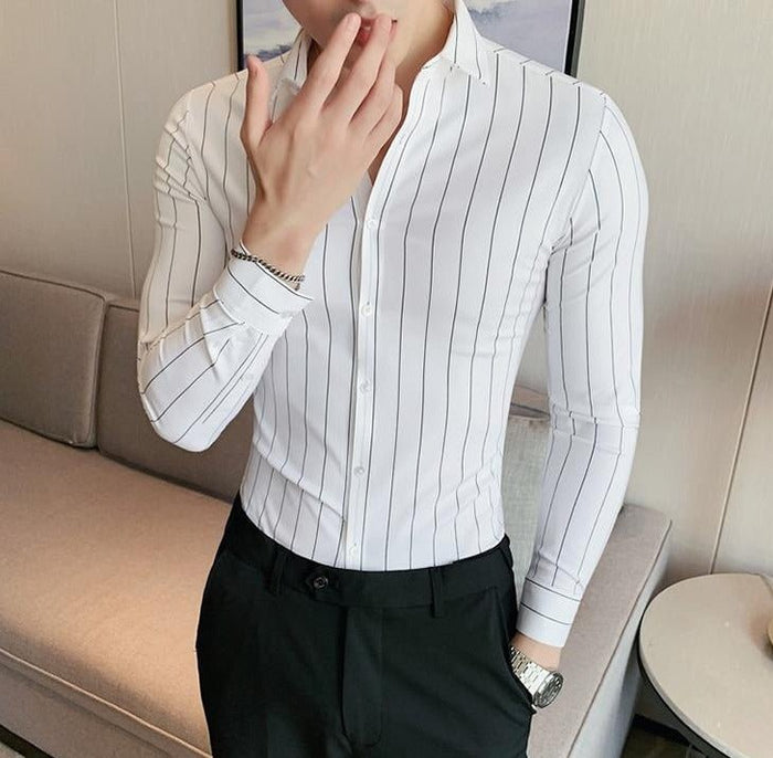 AntoniosClothing Men's Striped Business Shirt - AntoniosClothing - white