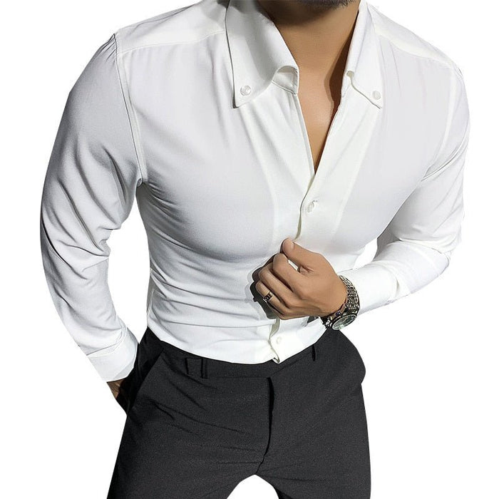 AntoniosClothing Solid Elegant Long-Sleeve Shirt - AntoniosClothing - Navy Blue