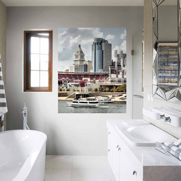 48x60 Busy Cincy II Decal Installed in Bathroom