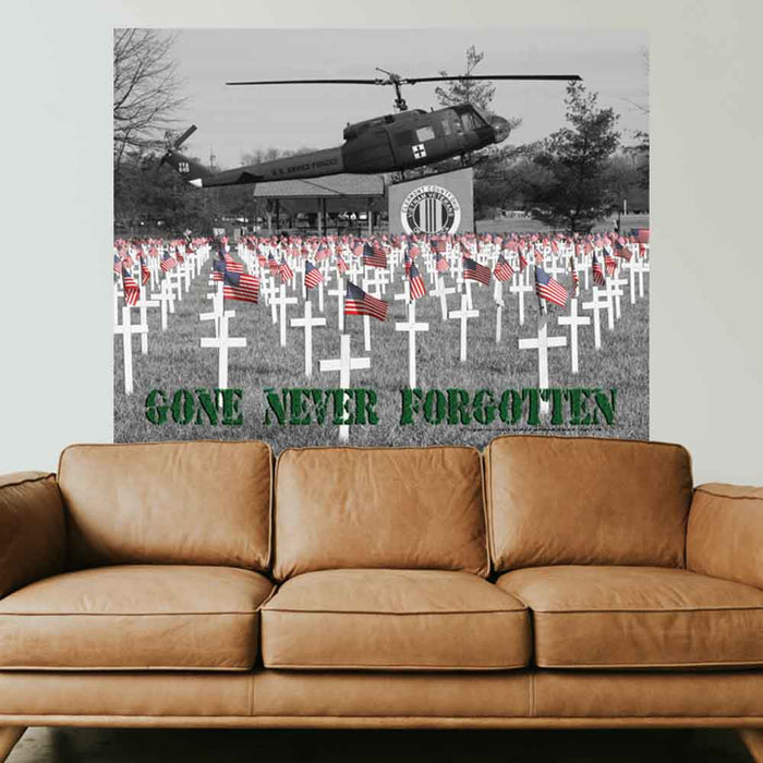 60 inch Gone But Not Forgotten Poster Displayed Above Sofa