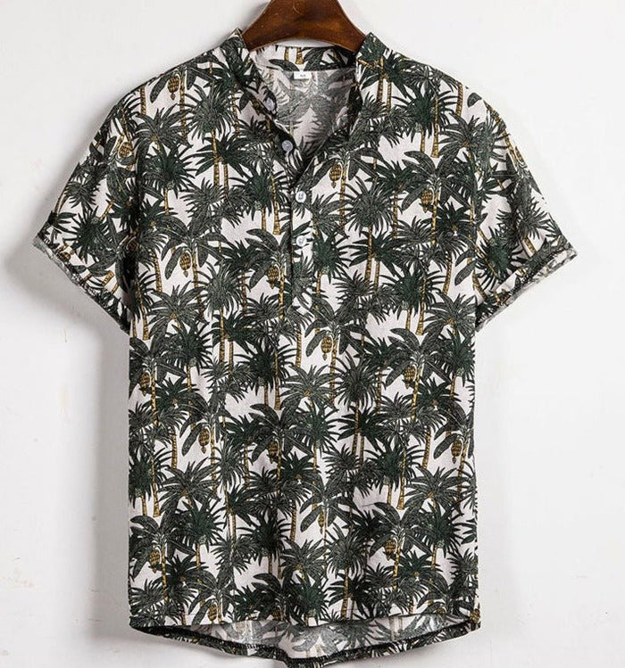 Beach Hawaiian Floral Print Short Sleeve Shirt - AntoniosClothing - Black