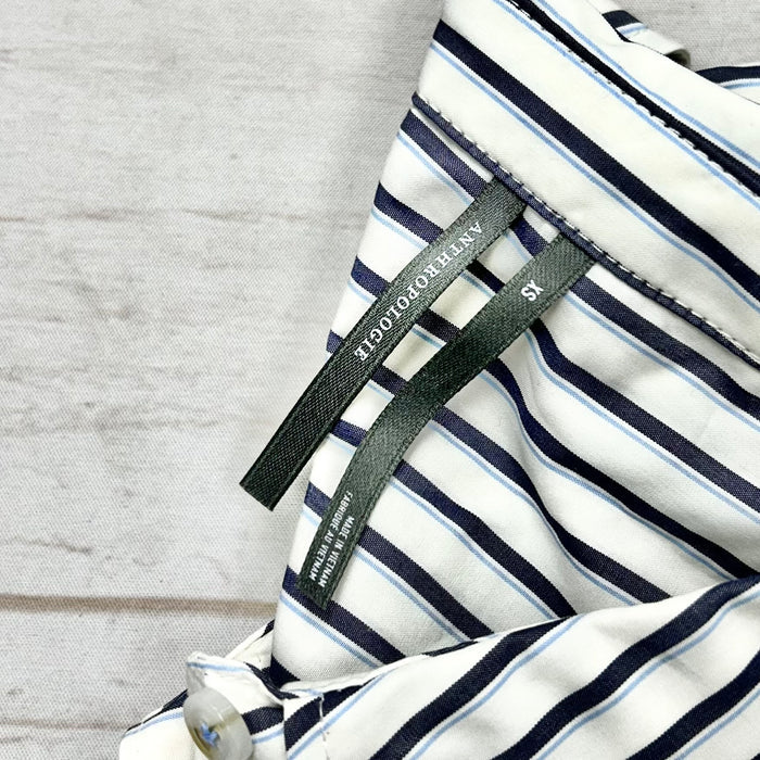 Blouse Long Sleeve By Anthropologie In Blue & White, Size: Xs