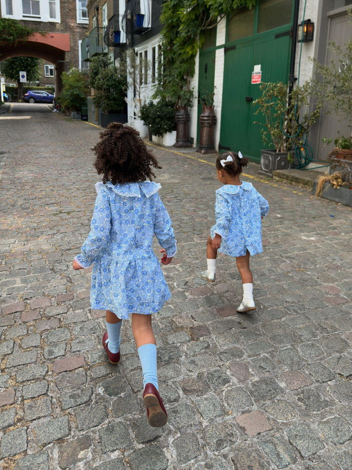 Blue Floral Maribela Girl Drop Waist Dress