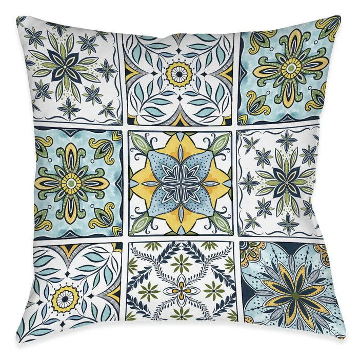 Blue Sunrise Medallion Outdoor Decorative Pillow