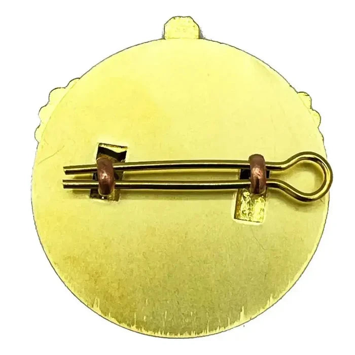 Rear view of the British Army WO2 Brass Crown with backing plate, displaying the secure split pin fitting. Crafted from durable brass for military use. from John Bull Clothing