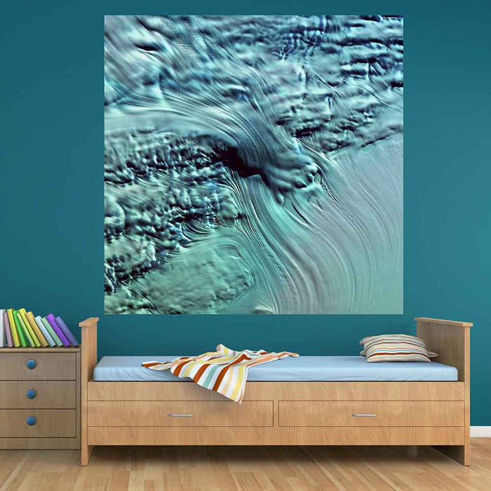 48x48 inch Icefall Satellite Decal Installed Above Bed
