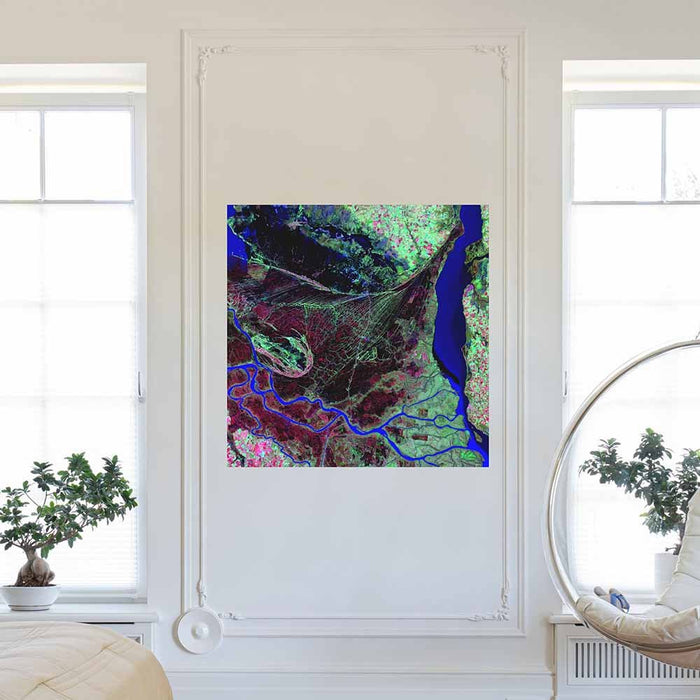 48x48 inch Parana River Delta Satellite Decal Installed between Windows
