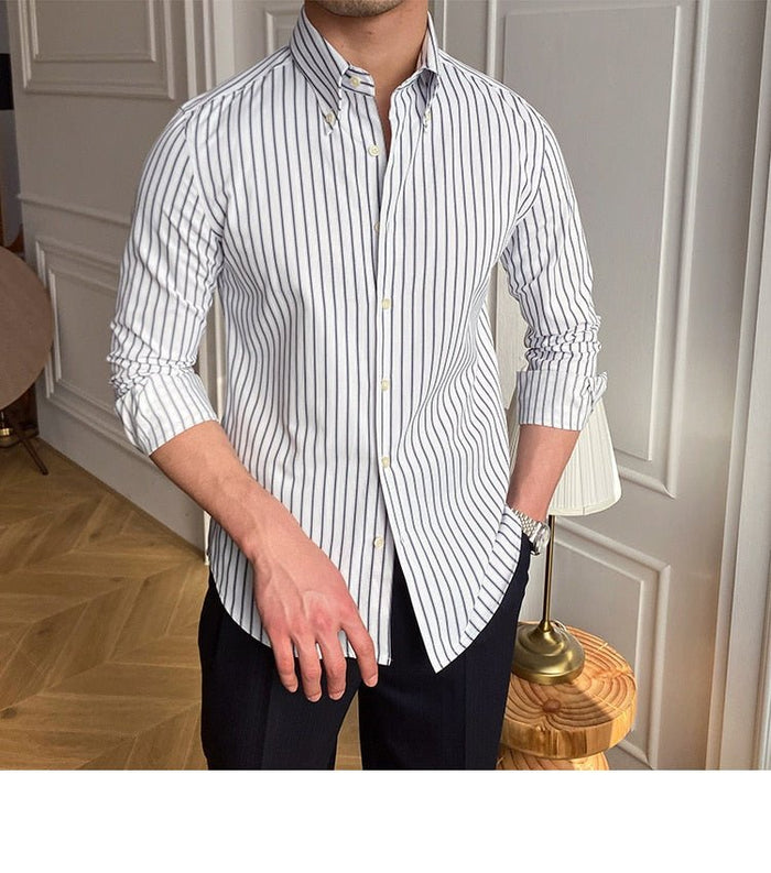 Casual Retro Striped Shirt - AntoniosClothing - Blue Stripe