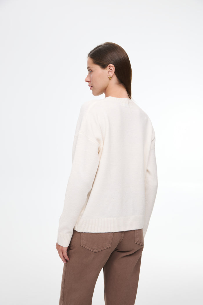 Embroidered scene crewneck, Cream