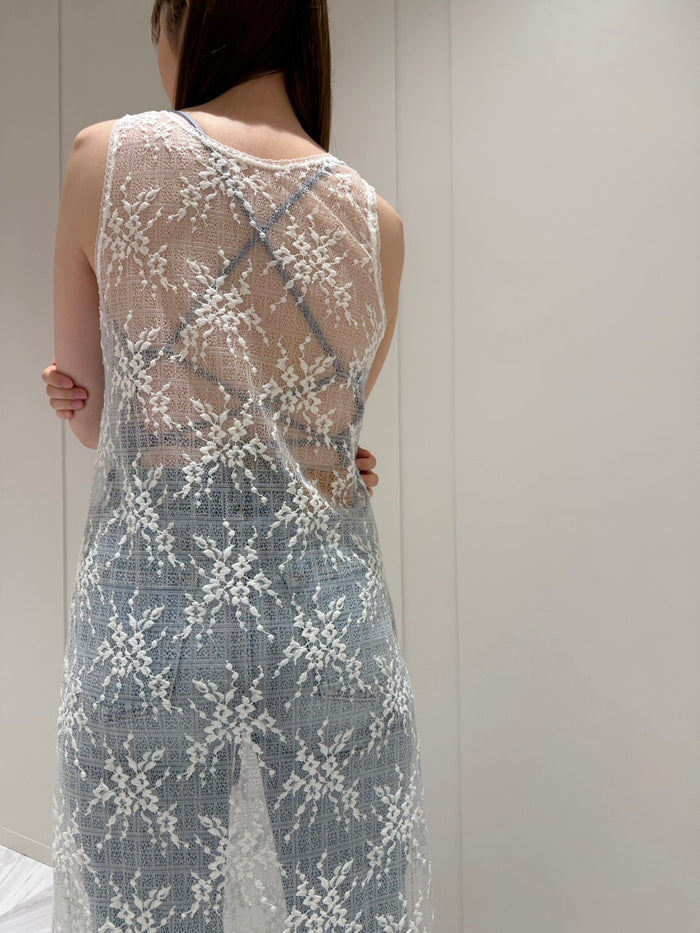 Floral Check Long Camisole | White