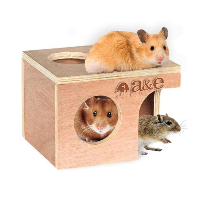 Three hamsters sitting on top of and inside of the Hamster/Gerbil Pig Hut Medium