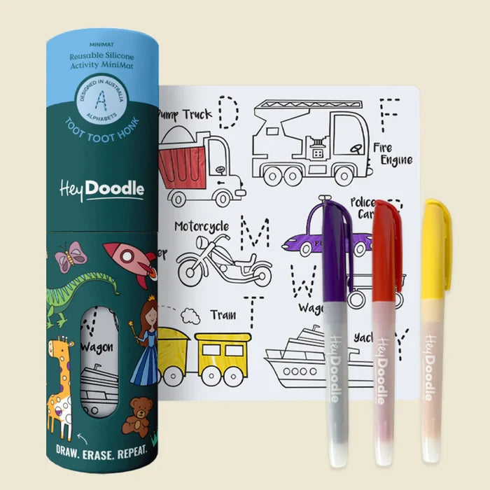 Hey Doodle - Mini Reusable Coloring Mat - Toot Toot Honk Honk