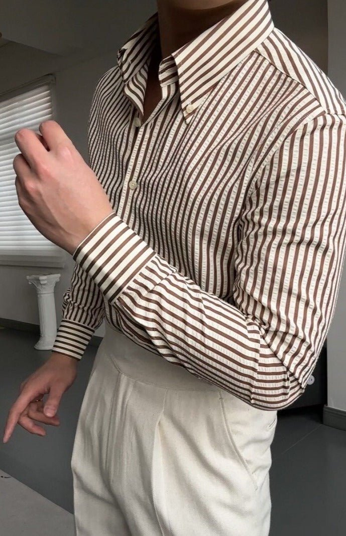 Italy Striped Shirt - AntoniosClothing - Khaki