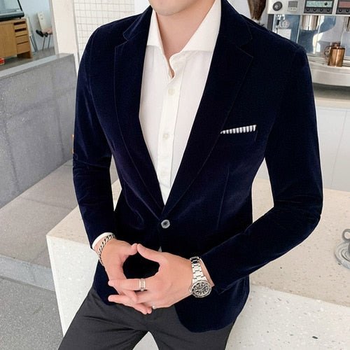 Italy Velvet Blazer - AntoniosClothing - Navy