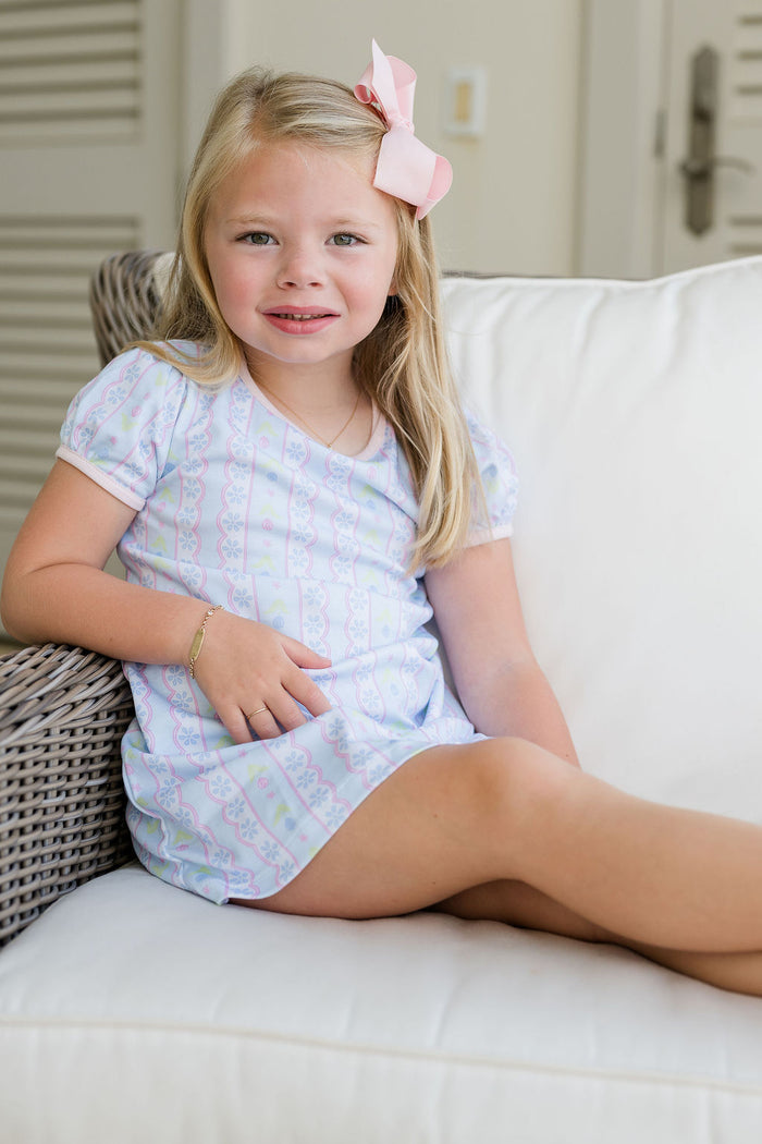 James and Lottie - Play Dress - Blue Floral Scallop