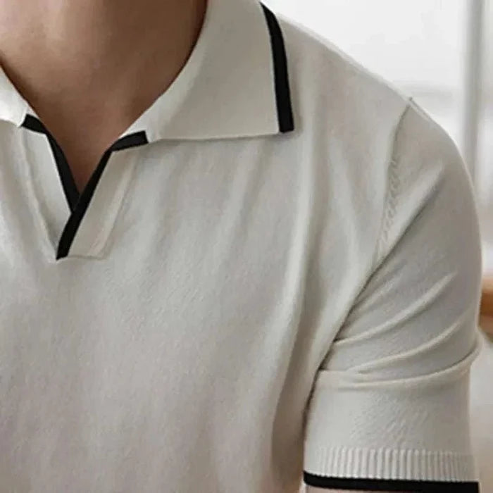 Knitted polo collar t-shirt - AntoniosClothing - White
