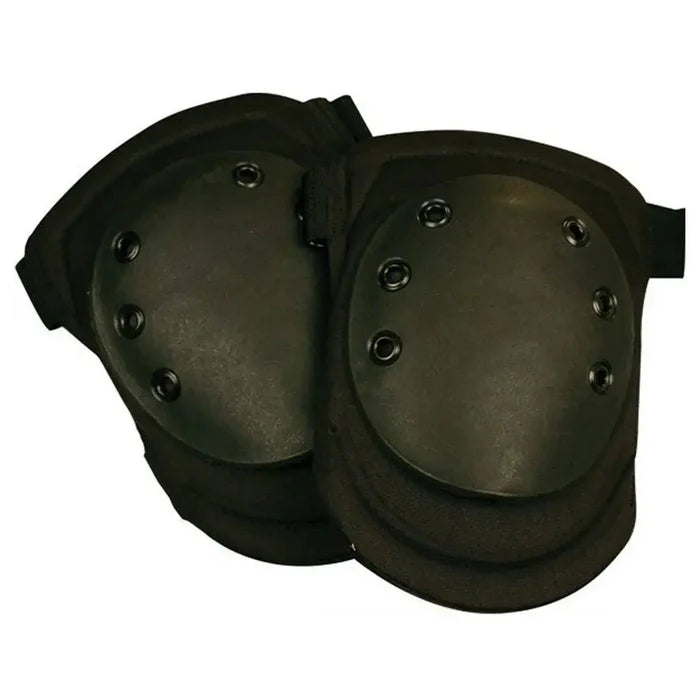 Black Kombat Airsoft Armoured Knee Pads with reinforced hard shell and adjustable straps, offering durable protection for airsoft and tactical use. Black from John Bull Clothing