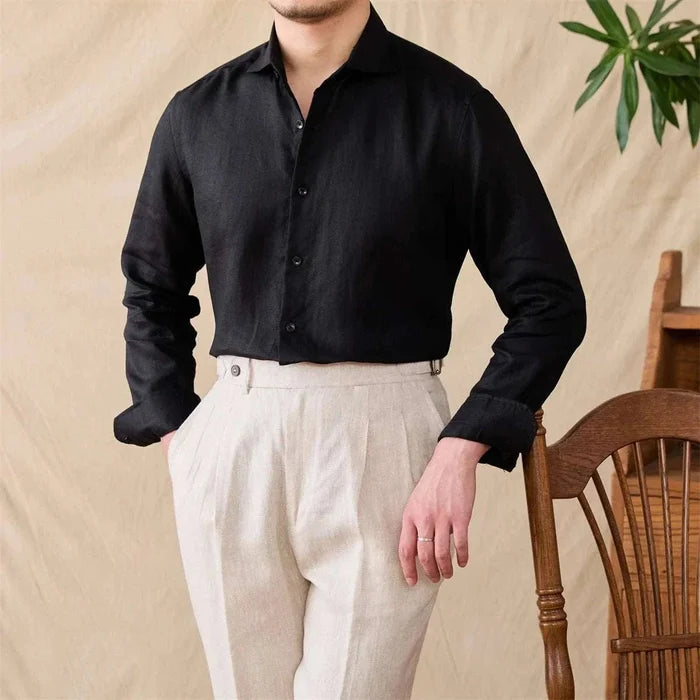Lightweight linen long-sleeve shirt - AntoniosClothing - Black