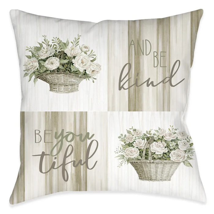 Loving Floral Basket Panels Outdoor Decorative Pillow