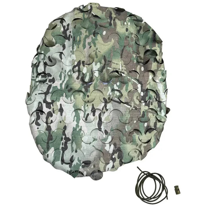 Luminae Daysack Scrim Cover MTP with included drawstring and cord lock, designed for secure attachment to backpacks in tactical settings. from John Bull Clothing