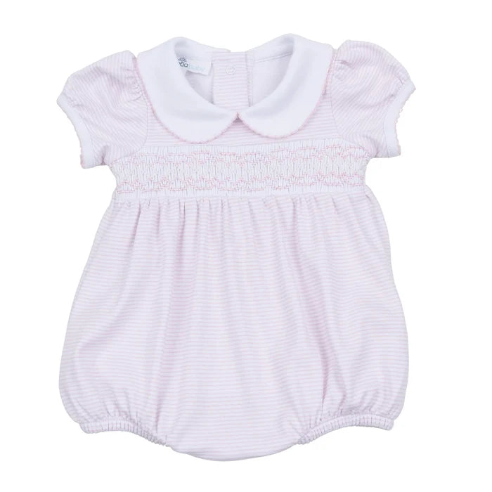 Magnolia Baby - Smocked Bubble - Mini Stripes Pink