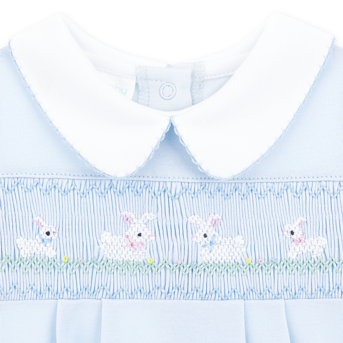 Magnolia Baby - Smocked Footie - Blue Bunny Love