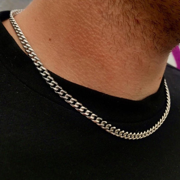 Antonios Cuban Stainless Steel Necklace Men - AntoniosClothing - Black