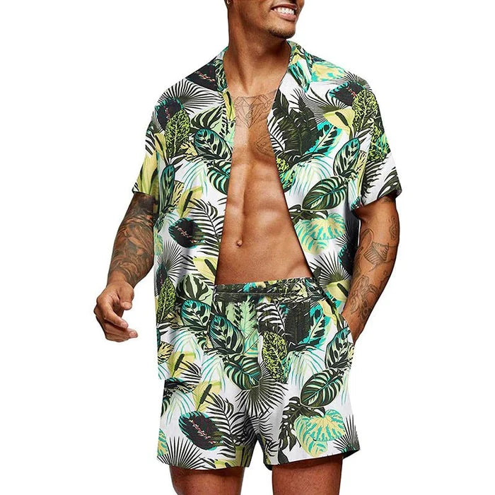 Antoniosclothing Hawaiian casual summer print set 2 piece ( T-Shirt+Shorts) - AntoniosClothing - S