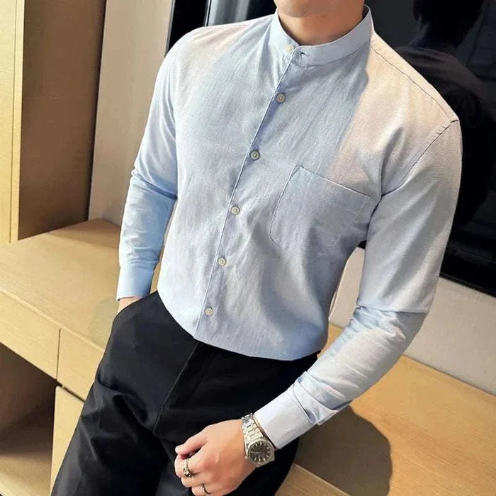 Linen smart casual long-sleeve shirt - AntoniosClothing - Blue