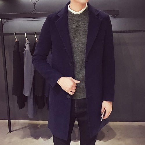 Antonios Long 3 Button Coat Men - AntoniosClothing - Navy blue