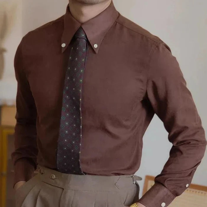 British coffee toned shirt retro business chic - AntoniosClothing - Dark Brown
