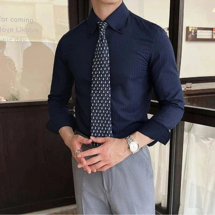Business casual slim fit shirt - AntoniosClothing - Blue