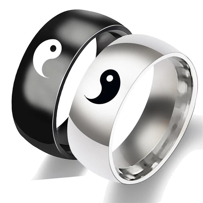 Antonios Yin Yang Stainless Steel Ring Men - AntoniosClothing - black