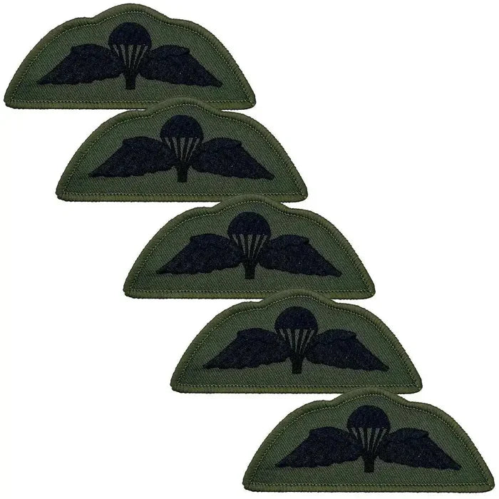Pack of five black Parachute Regiment Wings Flash patches, iron or sew on, suitable for military uniform kits and replacements. Green/Black from John Bull Clothing