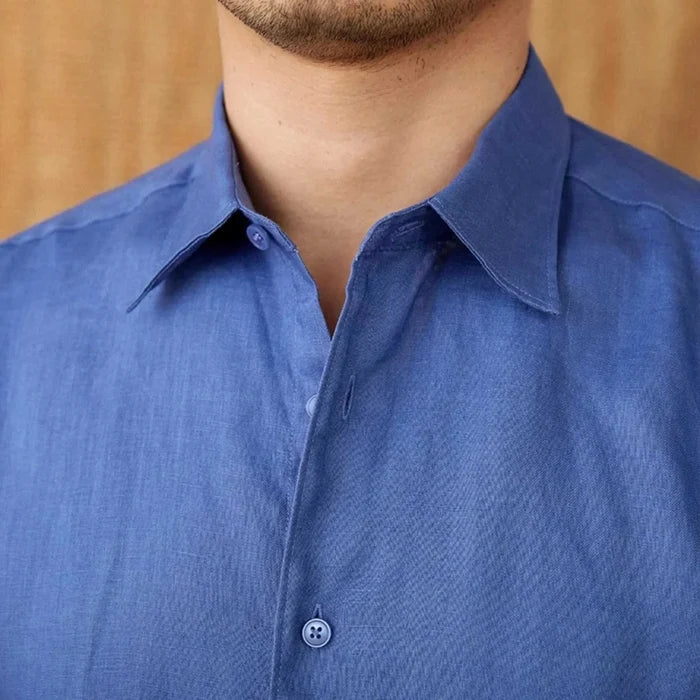 Relaxed fit casual long sleeve shirt linen - AntoniosClothing - Green
