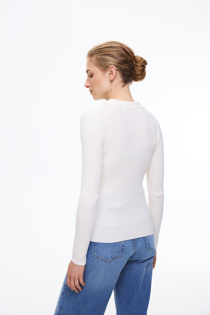 Ribbed polo jumper, Cream