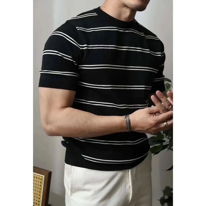 Smart casual striped summer t-shirt - AntoniosClothing - Black
