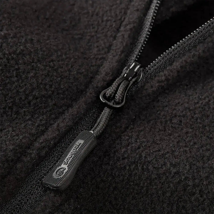 Close-up of Snugpak Impact Black Fleece Shirt zipper, highlighting durable construction and soft fleece material for enhanced comfort and insulation. from John Bull Clothing