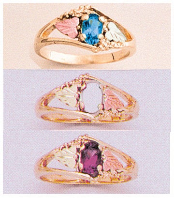 Solid 10kt Three Tone Leaf Ring, Natural Gemstone Amethyst, Citrine, Peridot, Topaz Oval Promise Ring, Size 5-8 643-630