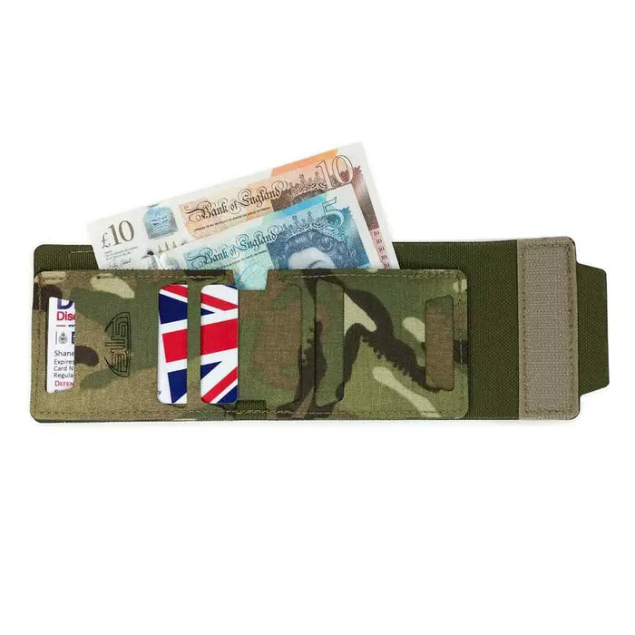 Interior view of Spectre Operations Exercise Tactical Wallet MTP showing card slots and cash compartment. Multicam design for tactical field use. from John Bull Clothing