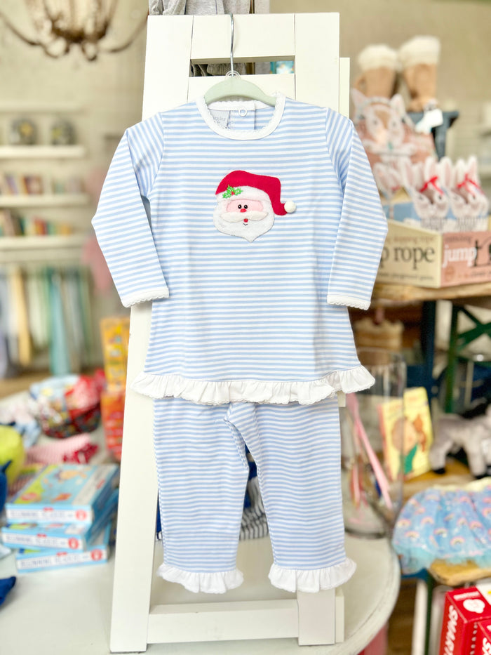 Squiggles - Top and Ruffle Pant Set - Santa Face with Holly