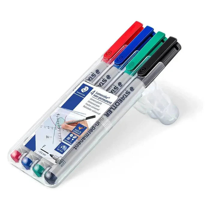 Staedtler Lumocolour Fine Non-Permanent Assorted Pens - Pack of 4 - John Bull Clothing from John Bull Clothing