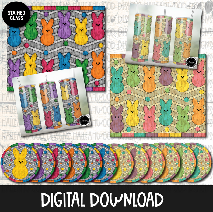 Stained Glass Tumbler and Round- Easter Bunnies