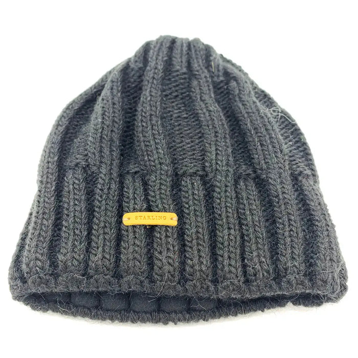 Black Starling Unisex Pullover Beanie Hat 12032 featuring ribbed wool knit and logo tag, premium winter headwear available at John Bulls. Black from John Bull Clothing