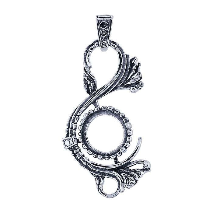 Sterling Silver 12mm Round Victorian Pendant Mounting, 6-Prong, Round Cab (Cabochon) Pendant Setting, Custom