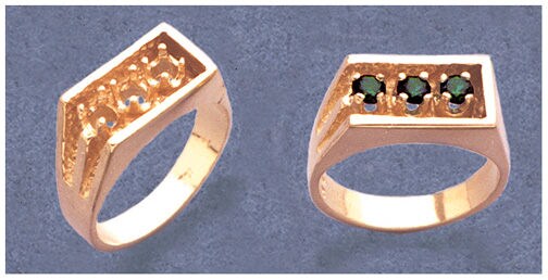 Sterling Silver or 10kt Gold Gents 3 Stone Pre-Notched Blank Nugget Mens Ring Size 9, 10, 11, setting 163-297/143-297