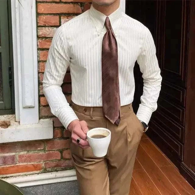 Striped spring gentleman english shirt - AntoniosClothing - White